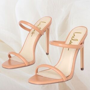 Lulus- Theyaa Tan Square-Toe High Heel Sandals SIZE 6 NWOT